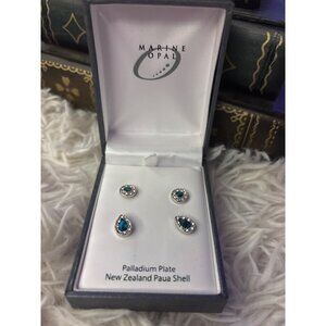 Marine Opal Palladium Plate Earrings & Studs New Zealand Paua Shell In Gift Box